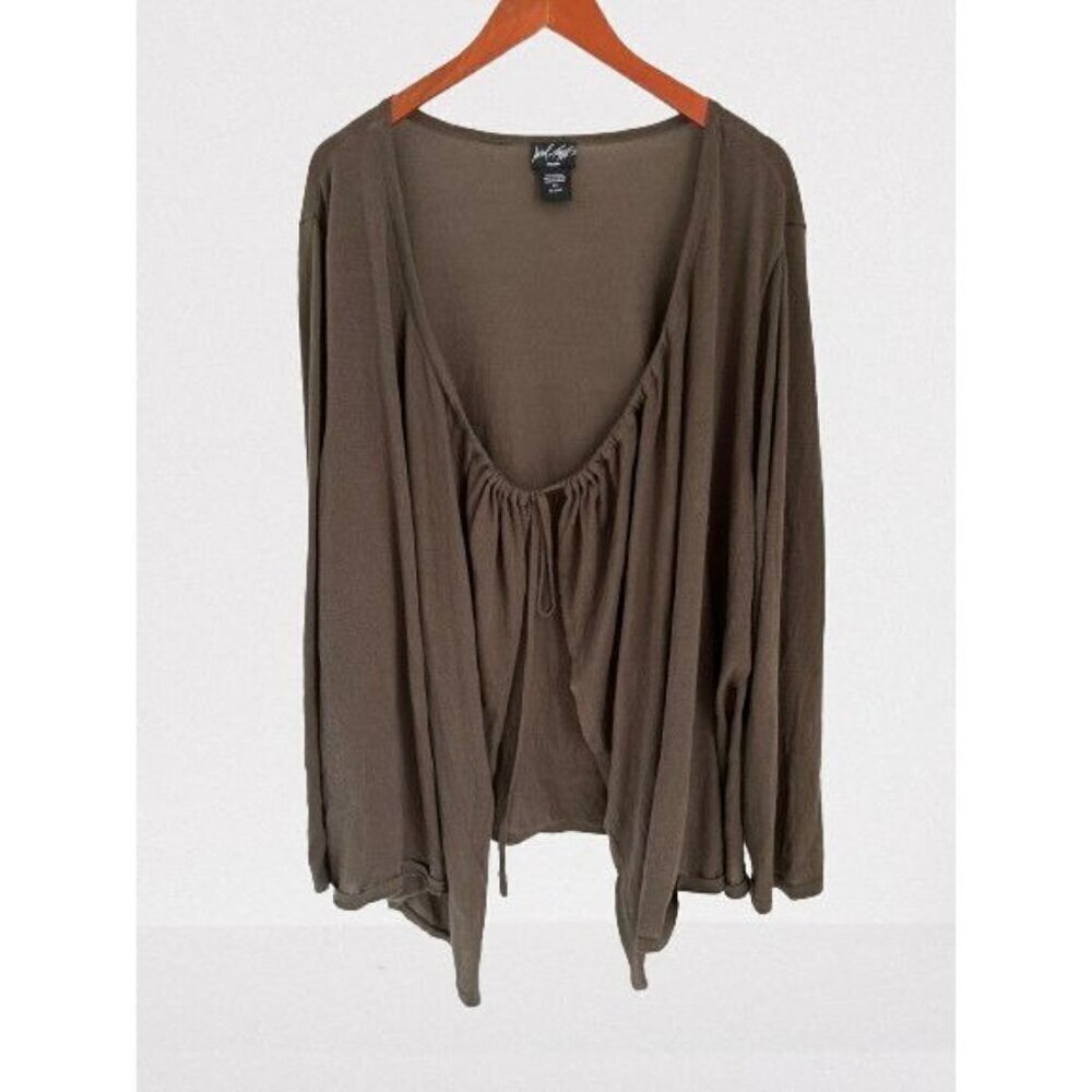 LORD & TAYLOR Cardigan Cotton Knitted Fronts Tied Open Fronts High-Low Beige Siz